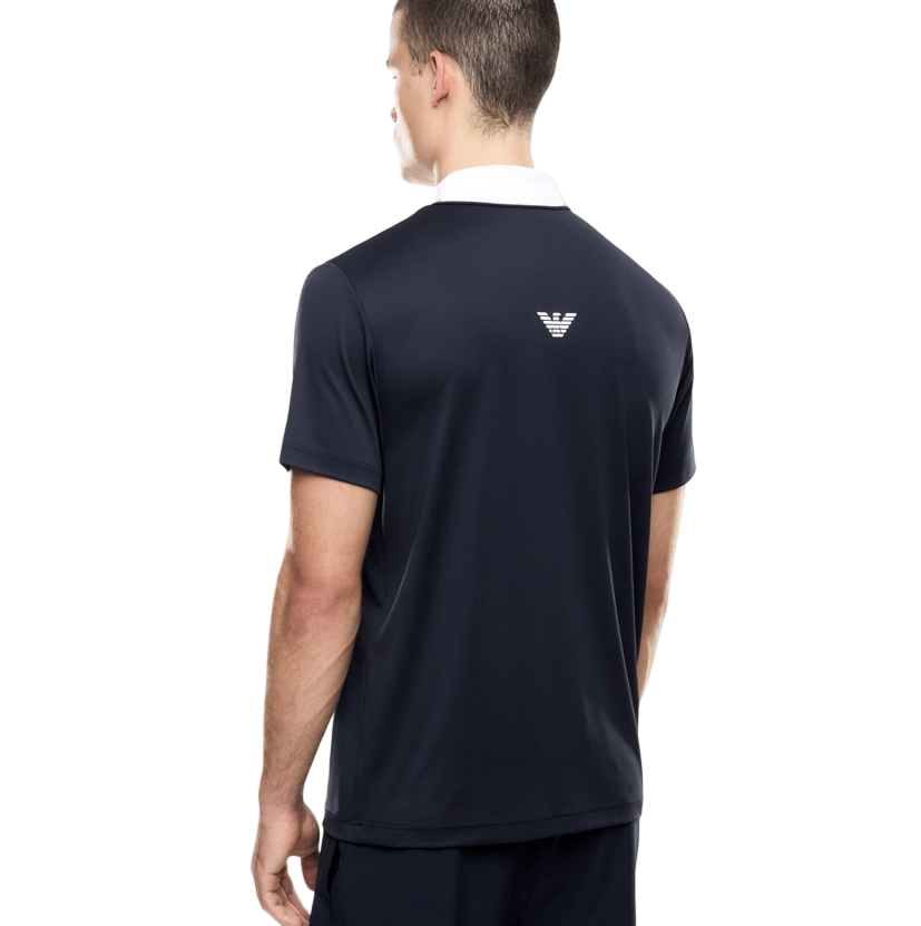 EA7 - Polo Blu e Bianca Tennis Pro in Tessuto Tecnico Ventus7