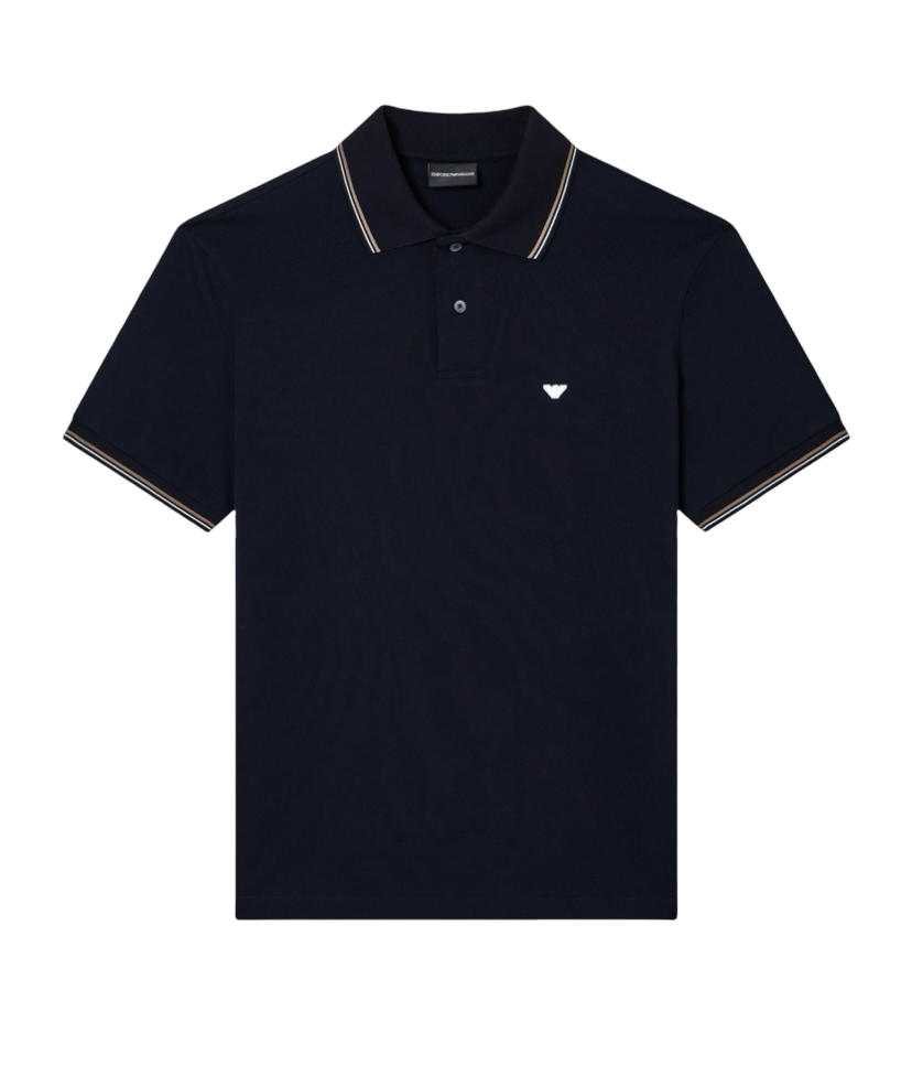 EMPORIO ARMANI - Polo Blu in Piquet Stretch con Micro Eagle