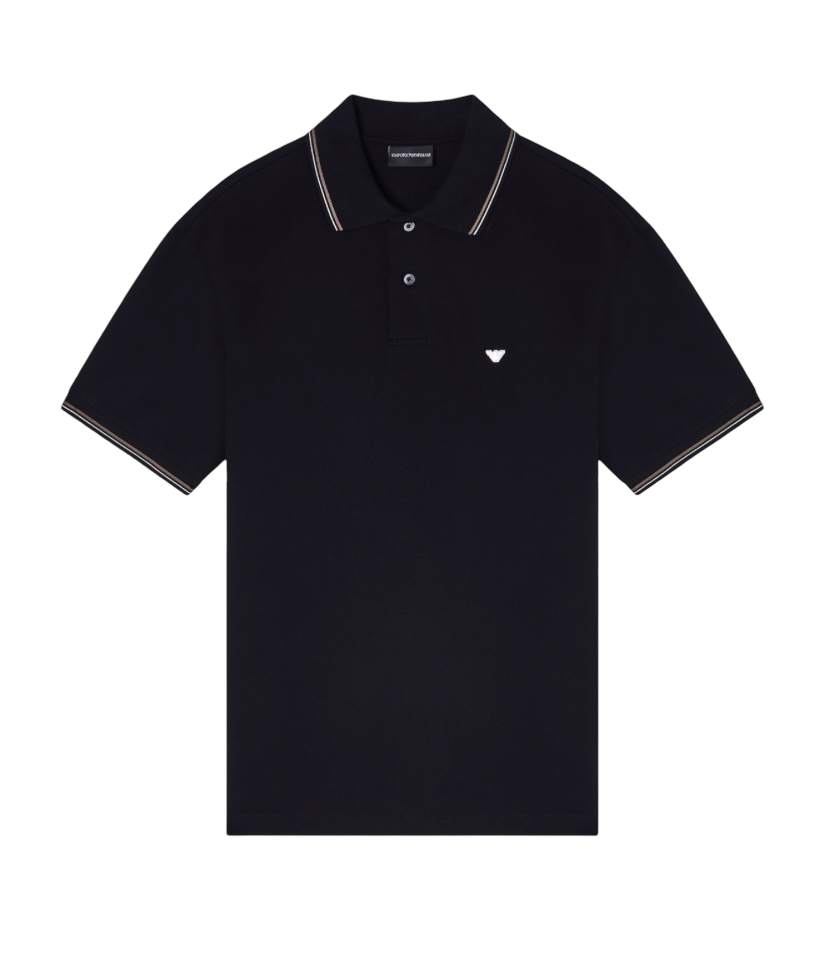 EMPORIO ARMANI - Polo Nera in Piquet Stretch con Micro Eagle