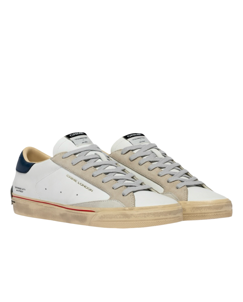 CRIME LONDON - Sneakers Distressed Bianche e Oxford Blu