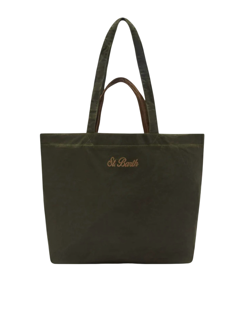 MC2 SAINT BARTH - Shopper Verde Militare Essential Wax in Cotone Cerato