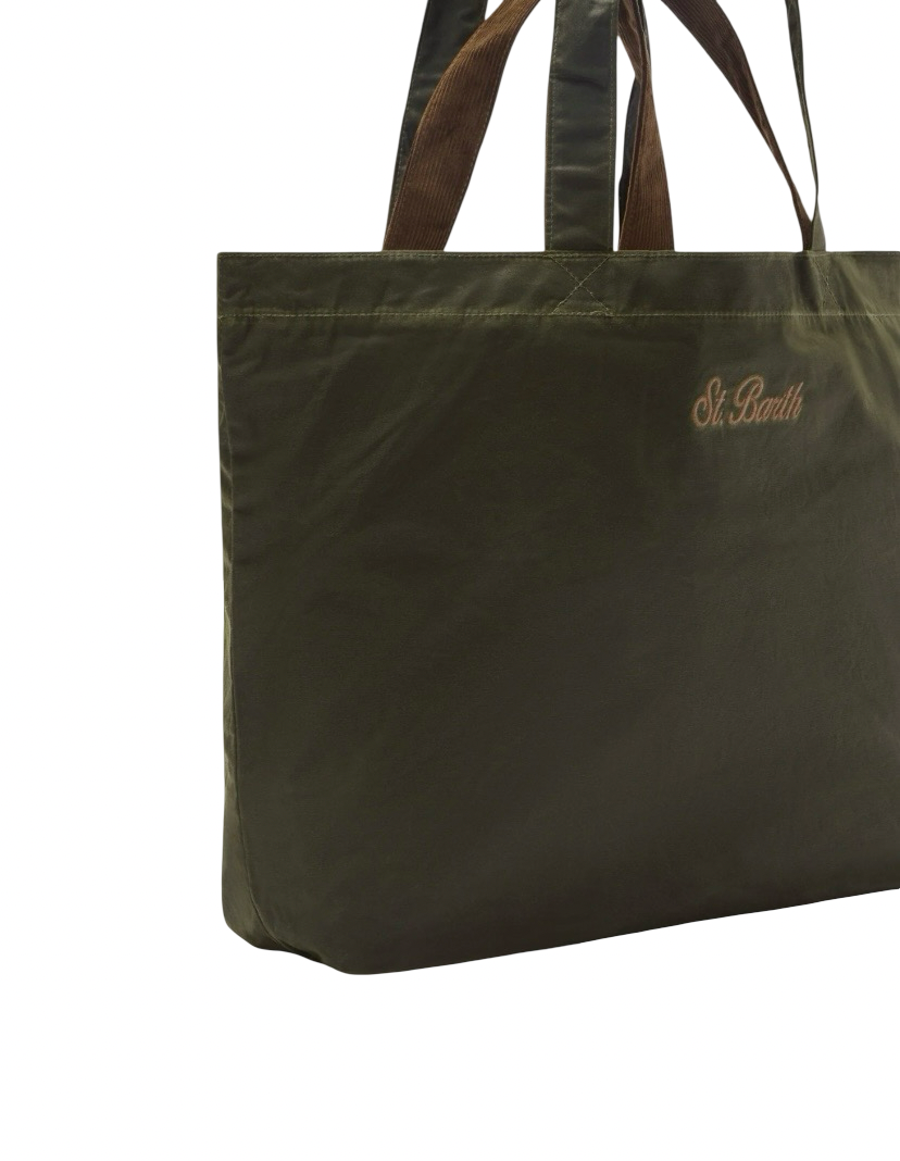 MC2 SAINT BARTH - Shopper Verde Militare Essential Wax in Cotone Cerato